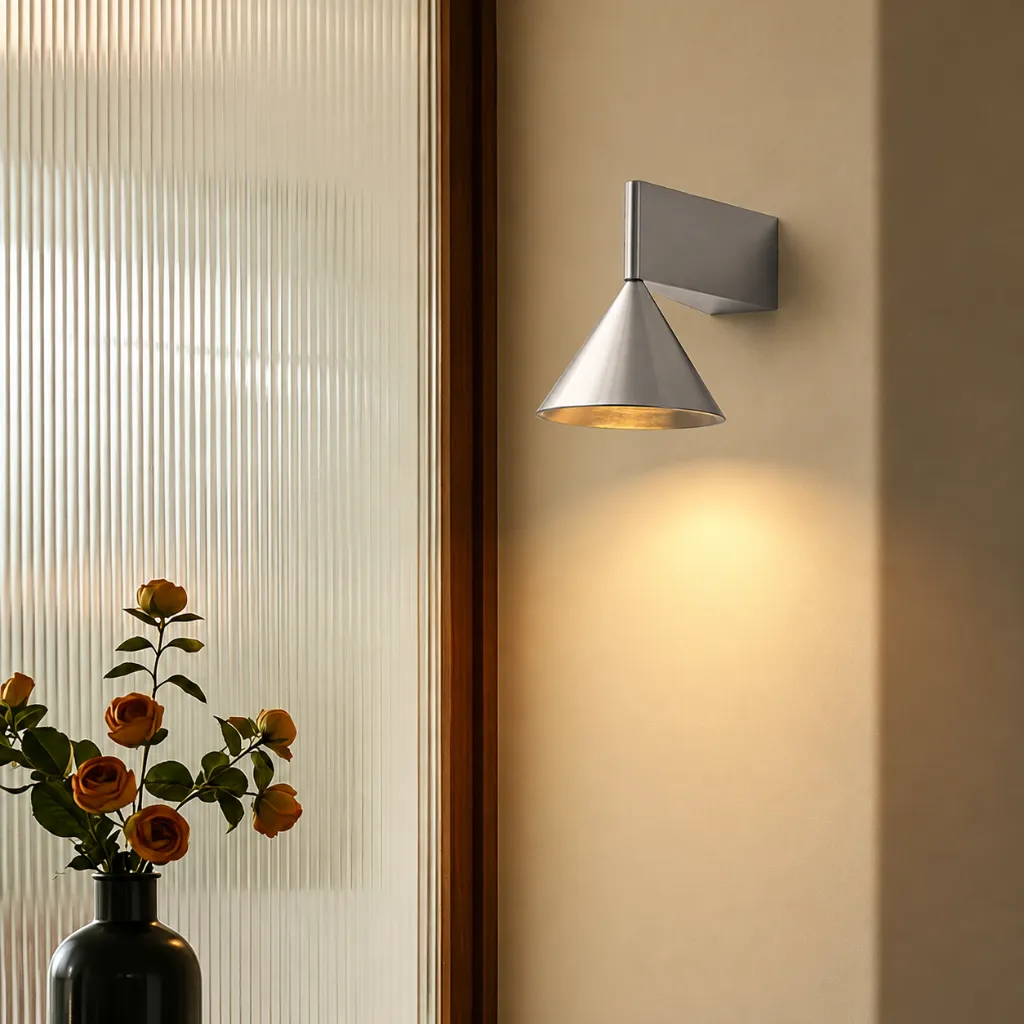 Brisa Bauhaus Silver Metal Cone Wall Sconce2.webp