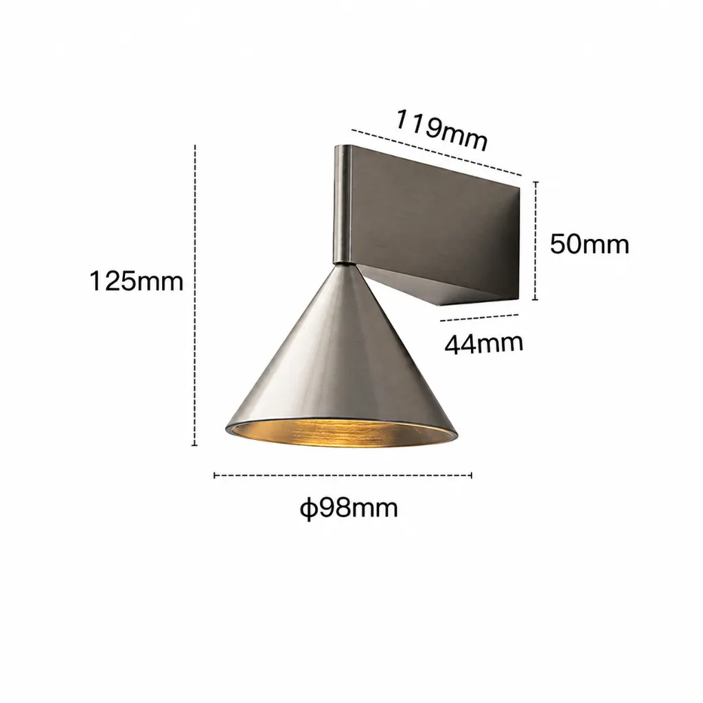 Brisa Bauhaus Silver Metal Cone Wall Sconce size.webp