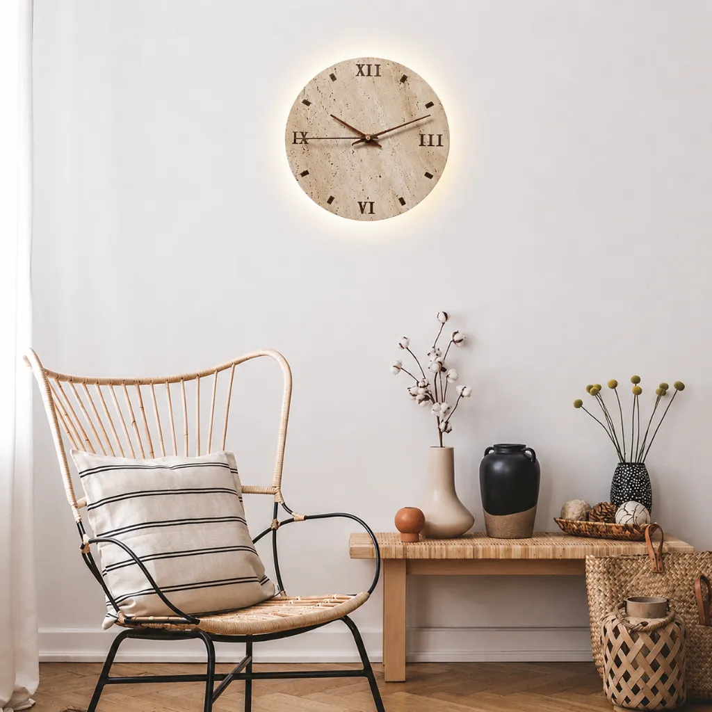 Roman Numeral Travertine Clock Wall Sconce 2.webp