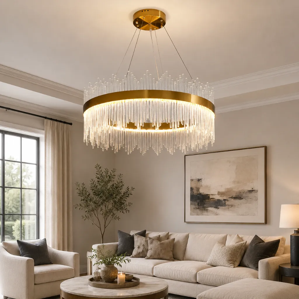 Ivory Single-Ring Clear Glass Rod Pendant Light 2.webp
