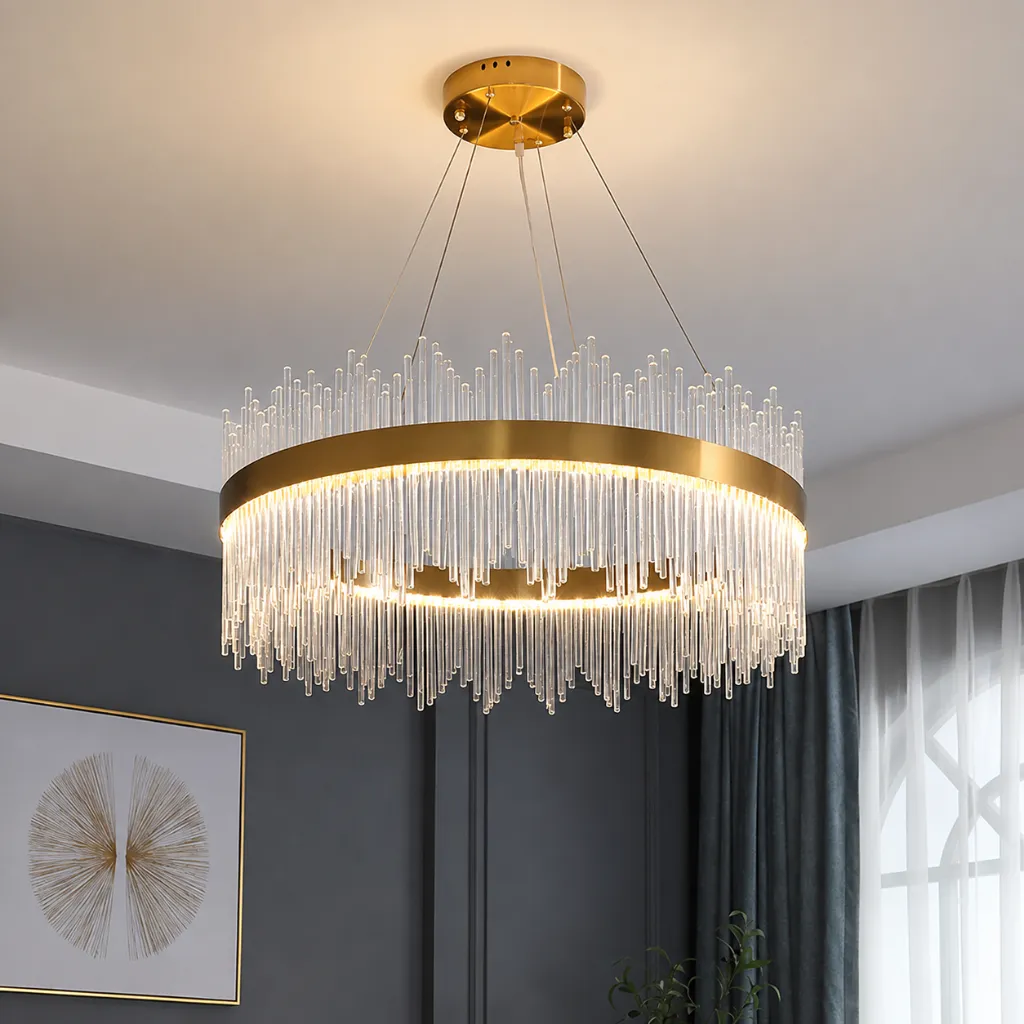 Ivory Single-Ring Clear Glass Rod Pendant Light 1.webp