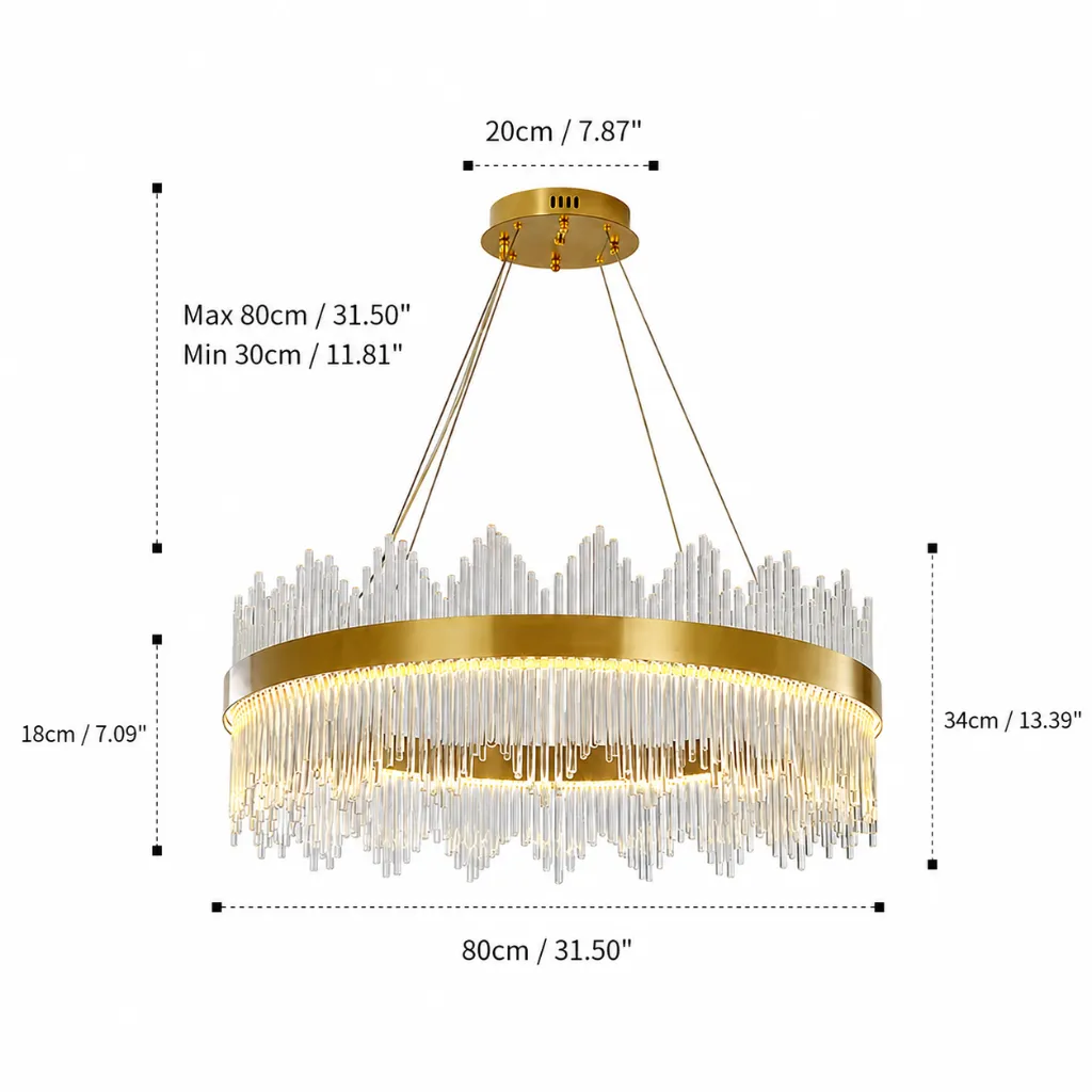 Ivory Single-Ring Clear Glass Rod Pendant Light size-80cm.webp