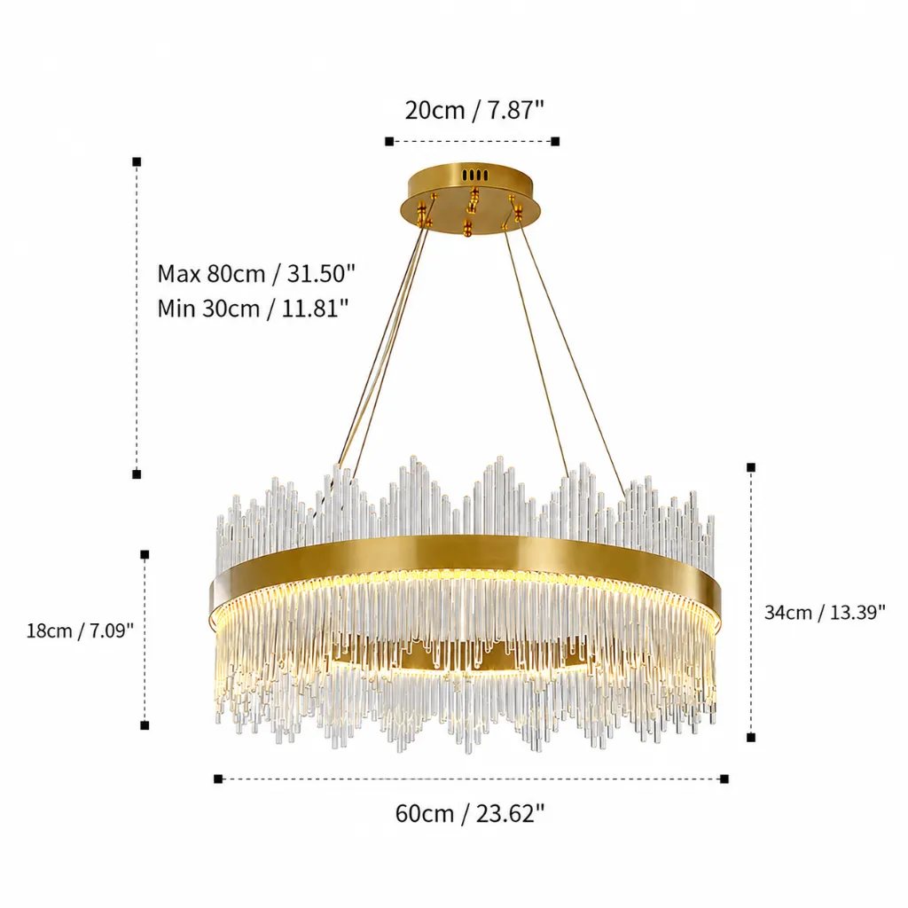 Ivory Single-Ring Clear Glass Rod Pendant Light size-60cm .webp