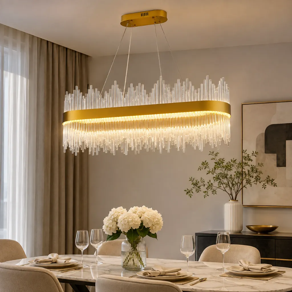 Ivory Oval Single-Ring Clear Glass Rod Pendant Light 1.webp