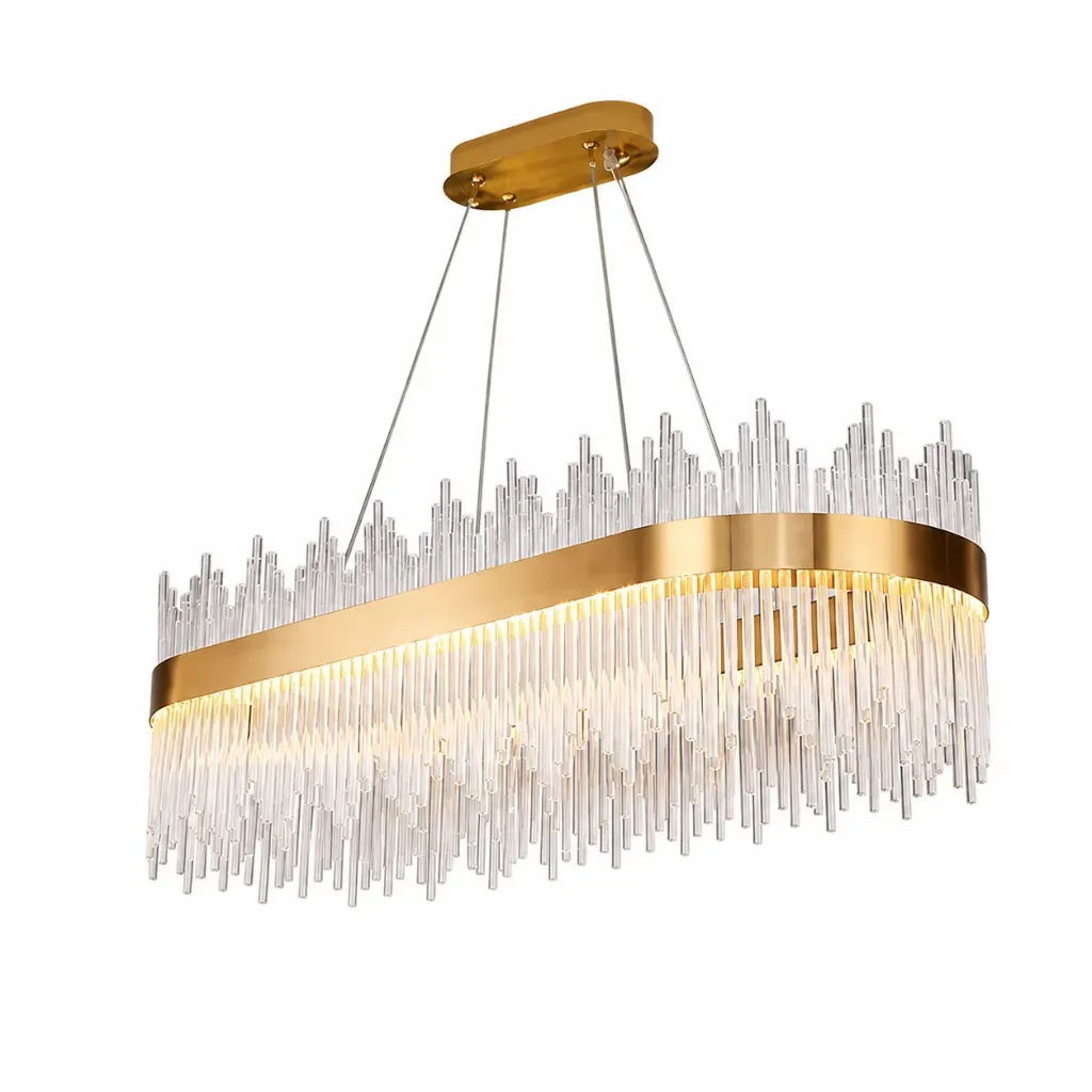 Ivory Oval Single-Ring Clear Glass Rod Pendant Light