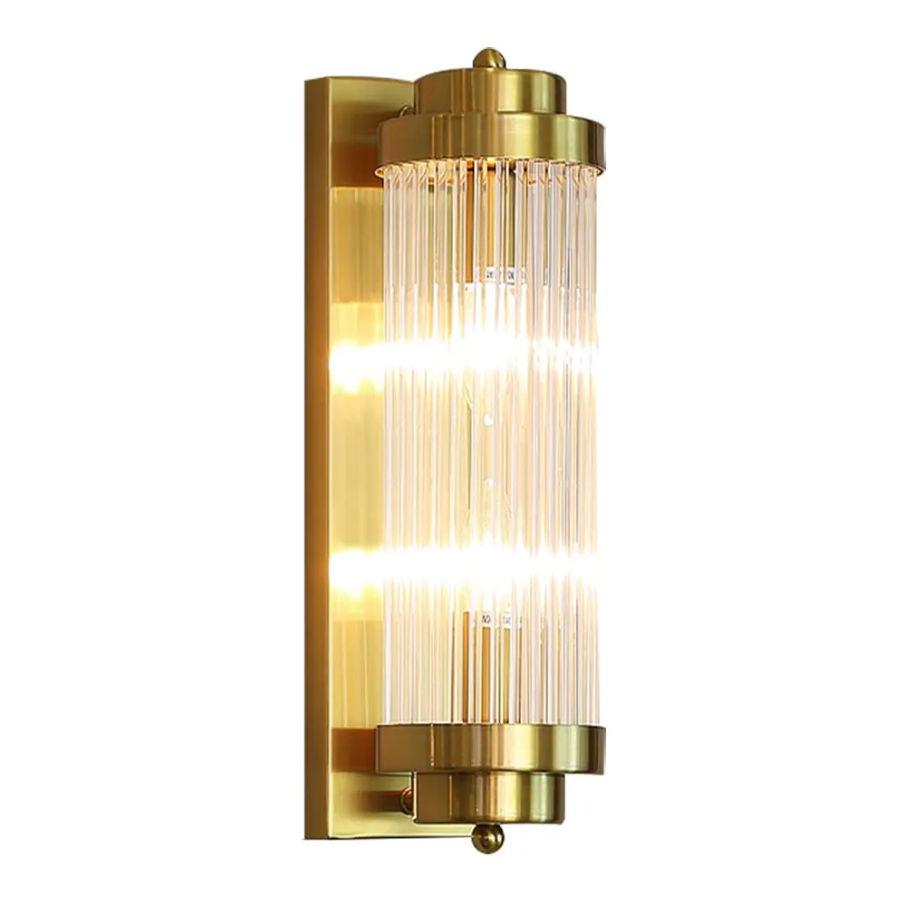 Aspen Modern Clear Glass Wall Sconce, Gold Stainless Steel Indoor Wall Light (110-120V, 40 cm (15.75 in))