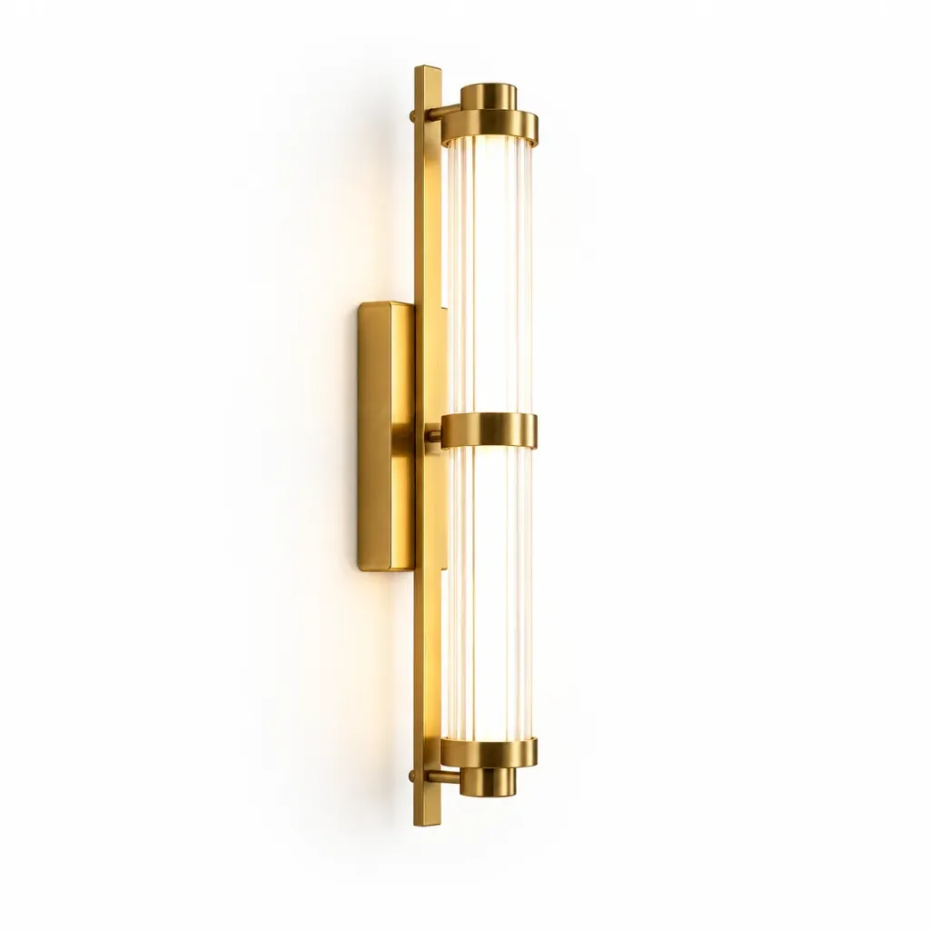 Aster Modern Gold Ribbed Glass LED Wall Sconce, 3000K Indoor Wall Light (70cm)