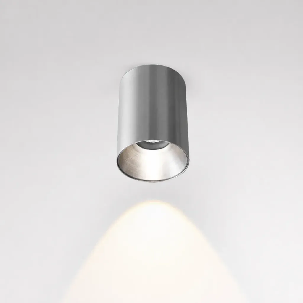 Brisa Bauhaus Silver Cylinder LED Spotlight, 3000K 36° Surface-Mount Indoor Light (7W)