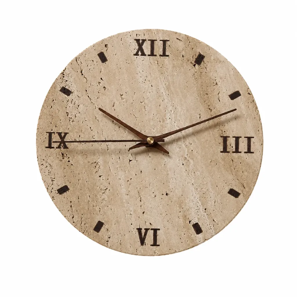Trav Roman Numeral Travertine Clock Wall Sconce