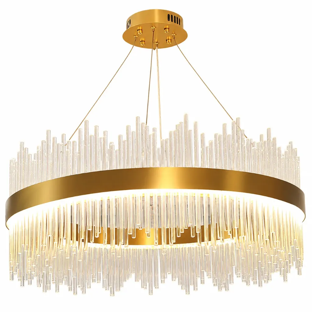 Ivory Single-Ring Clear Glass Rod Pendant Light